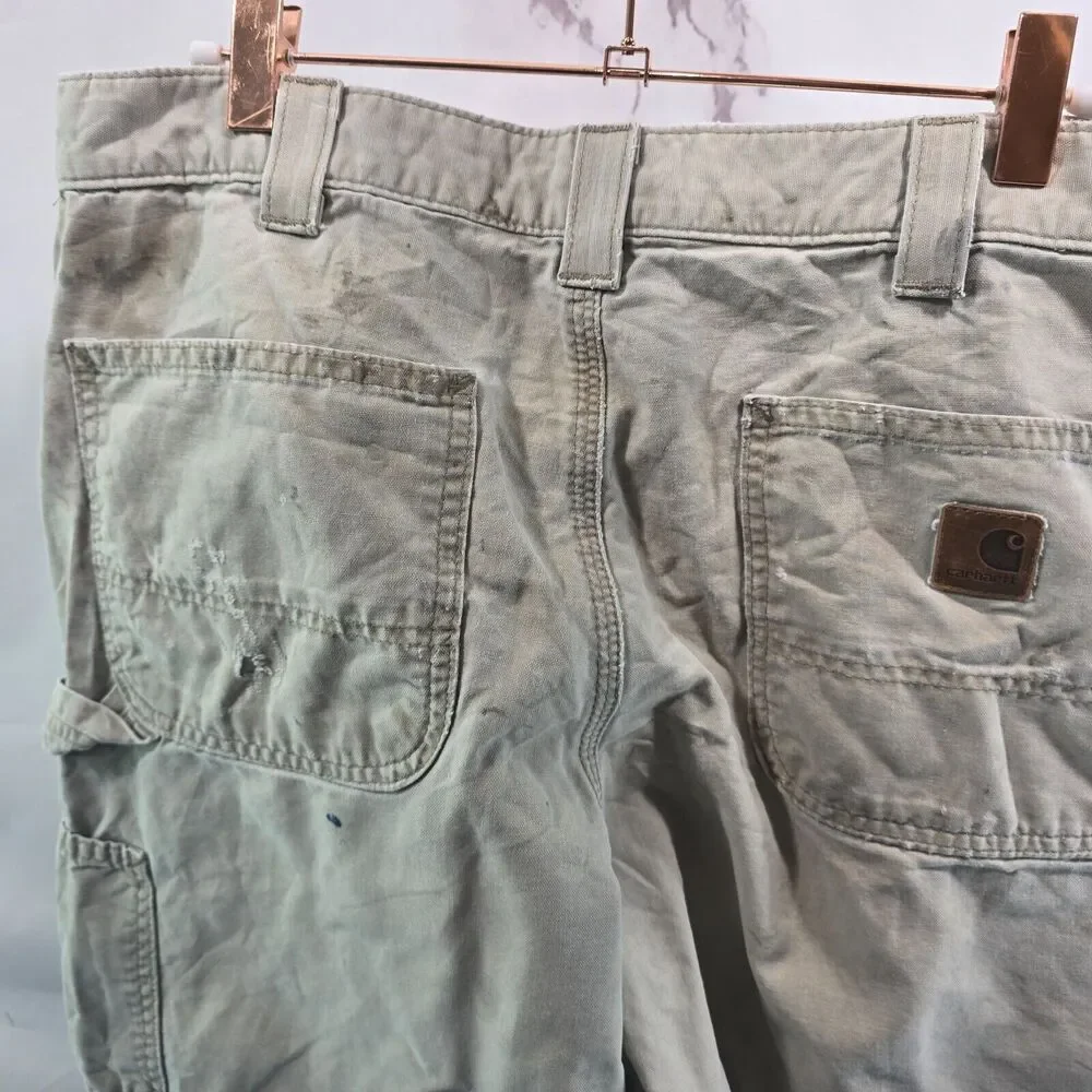 Carhartt Pants Men 38 X 30 Canvas Duck Straight Vintage Dungaree Fit Beige White
